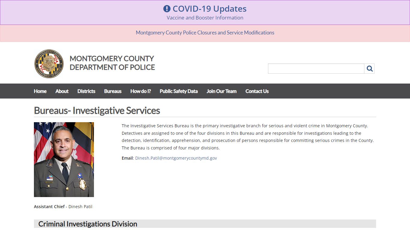 Investigative Services,Montgomery County Police, Montgomery County, MD